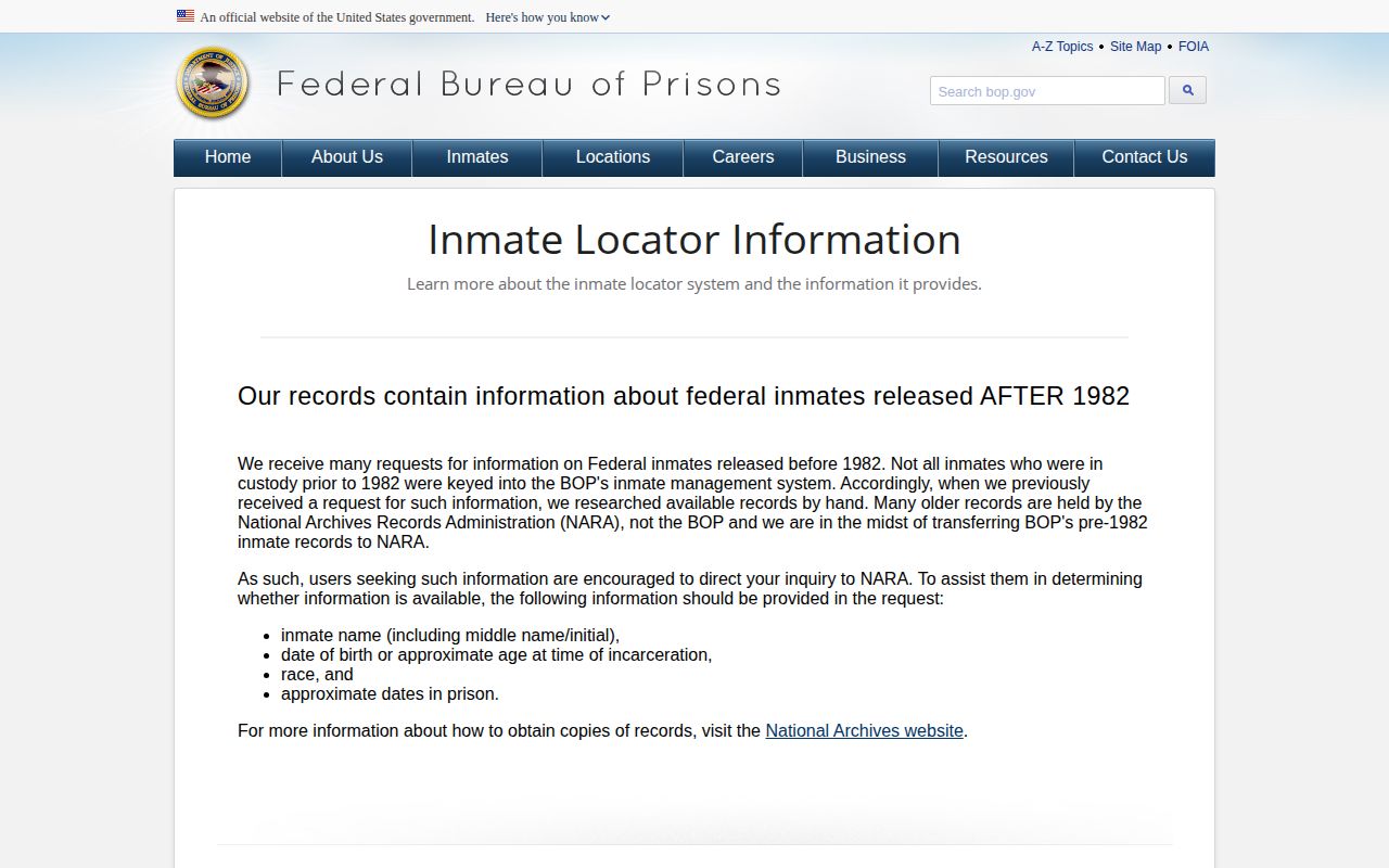 Stratford federal inmate release records guidance from BOP