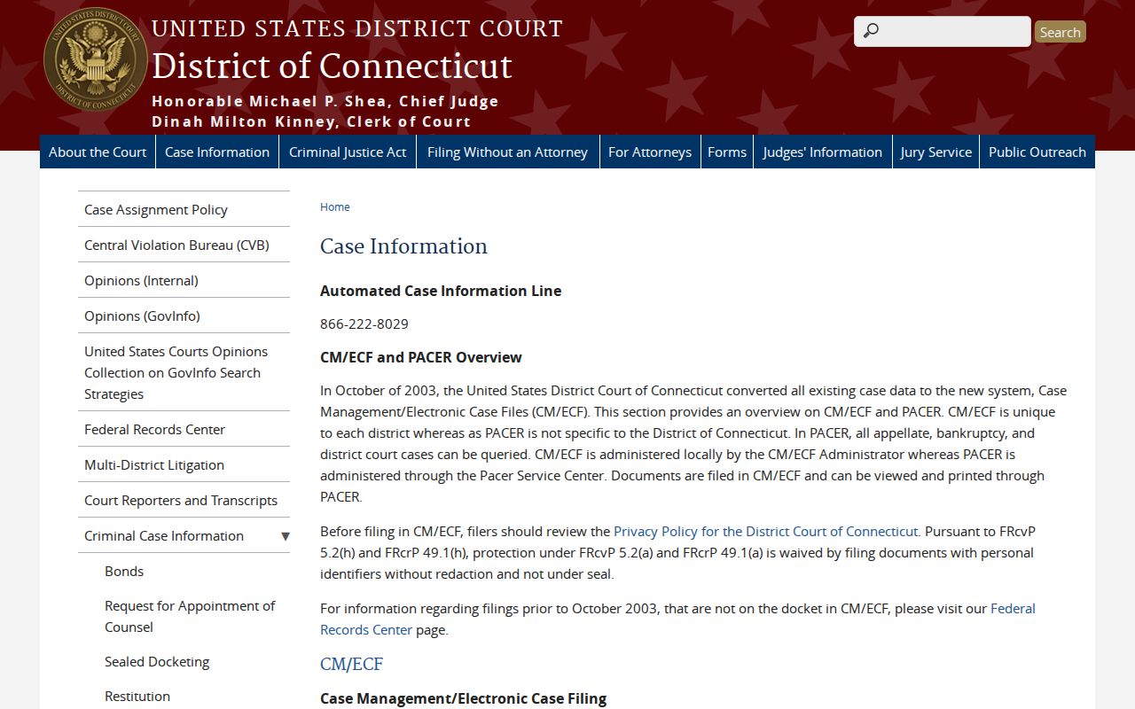 Stratford federal release court records through District of Connecticut