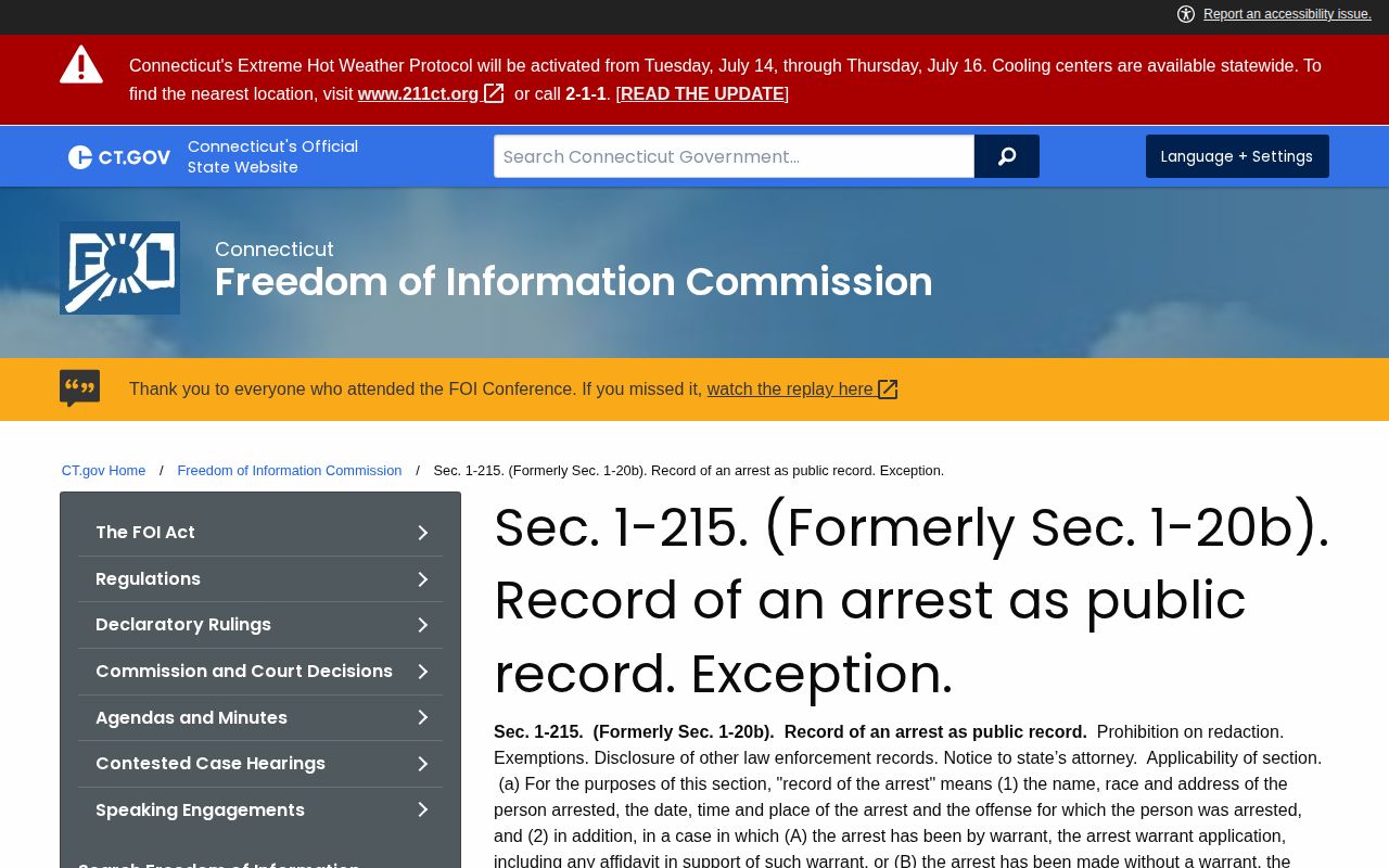 Connecticut FOI arrest-record rule for Stratford released mugshot requests
